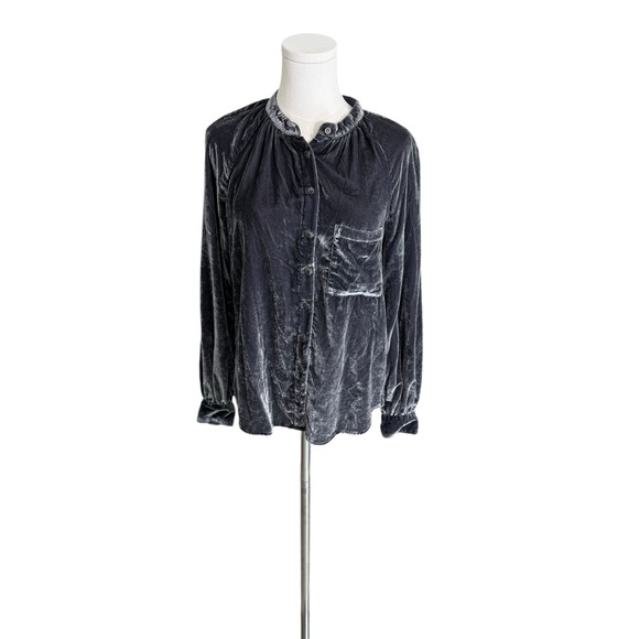 Pilcro x Anthropologie - Velvet Balloon Sleeve Button Down Blouse Top Sz Xs - Picture 3 of 10